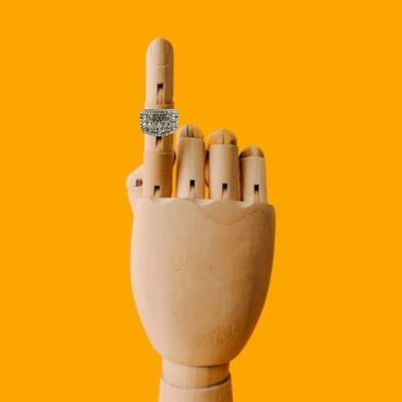 Cruise Ring Round Diamond Simulant Rhodium Plated Anniversary Band Size 9 - Picture 6 of 6